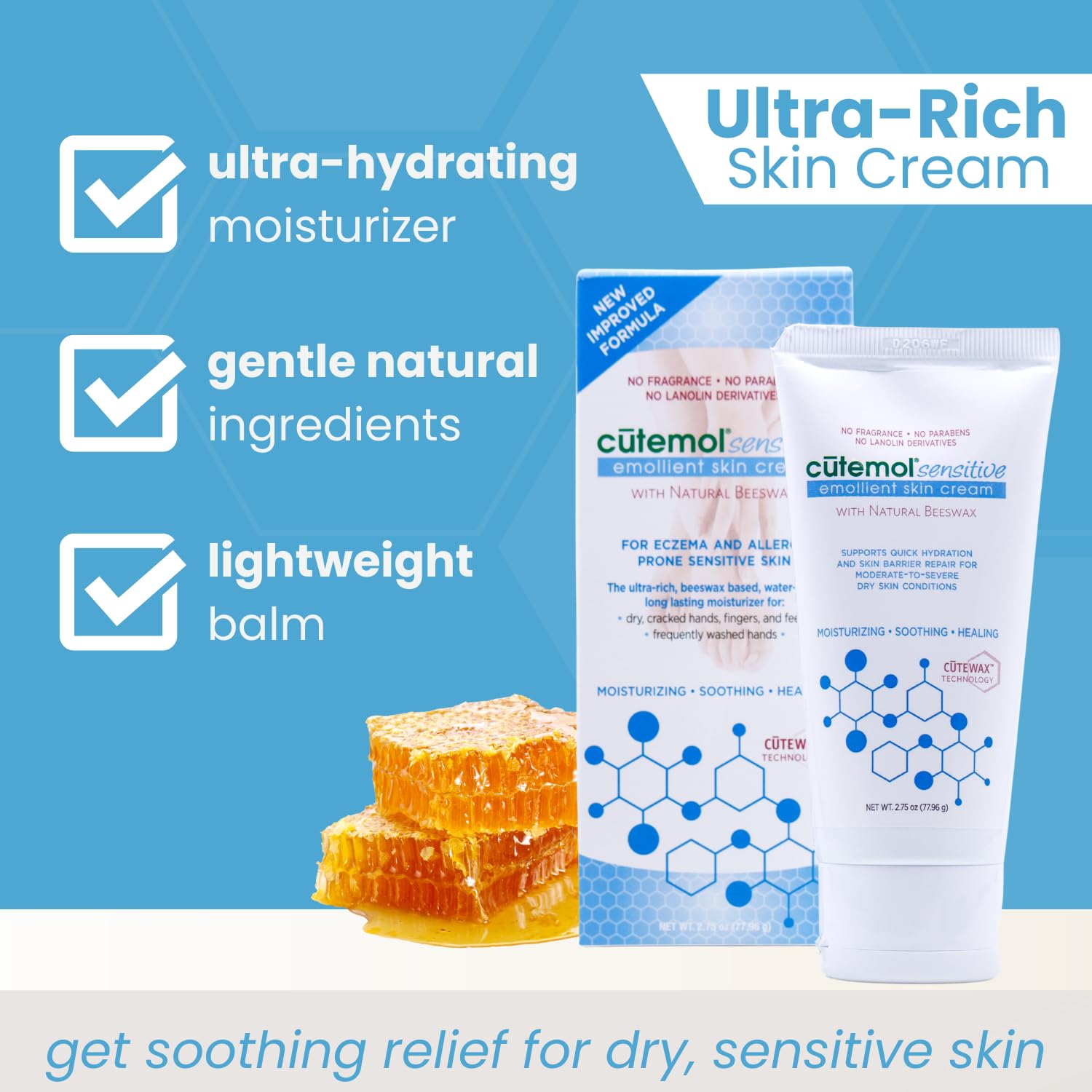 Cutemol Sensitive - Emollient Cream for Dry Sensitive Skin 2.75oz